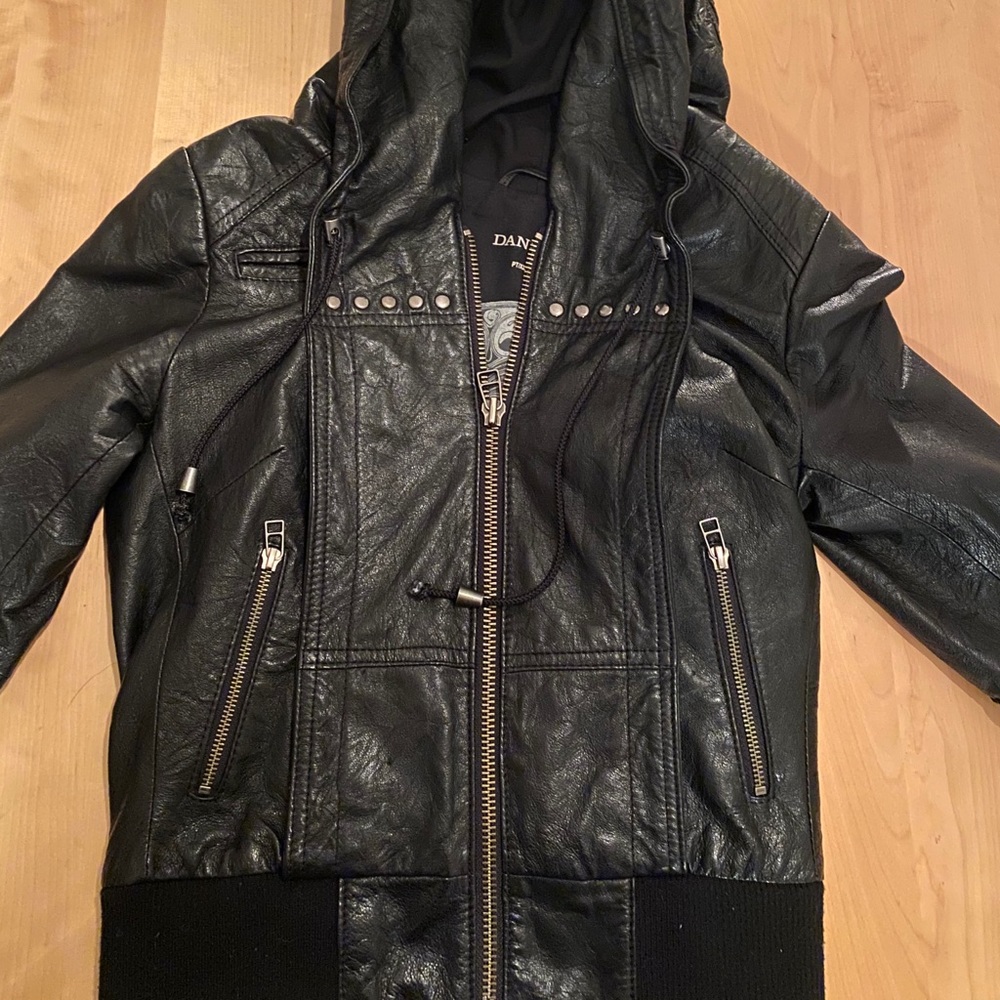 Danier hooded leather moto jacket